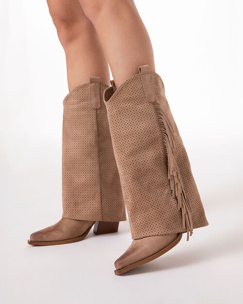 Bota texana taupe tac&oacute;n 8 cm, TAUPE