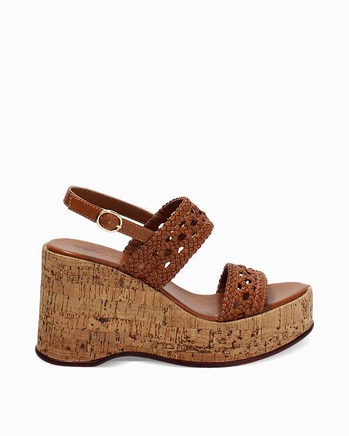 Zeppe cognac tacco 9 cm, COGNAC