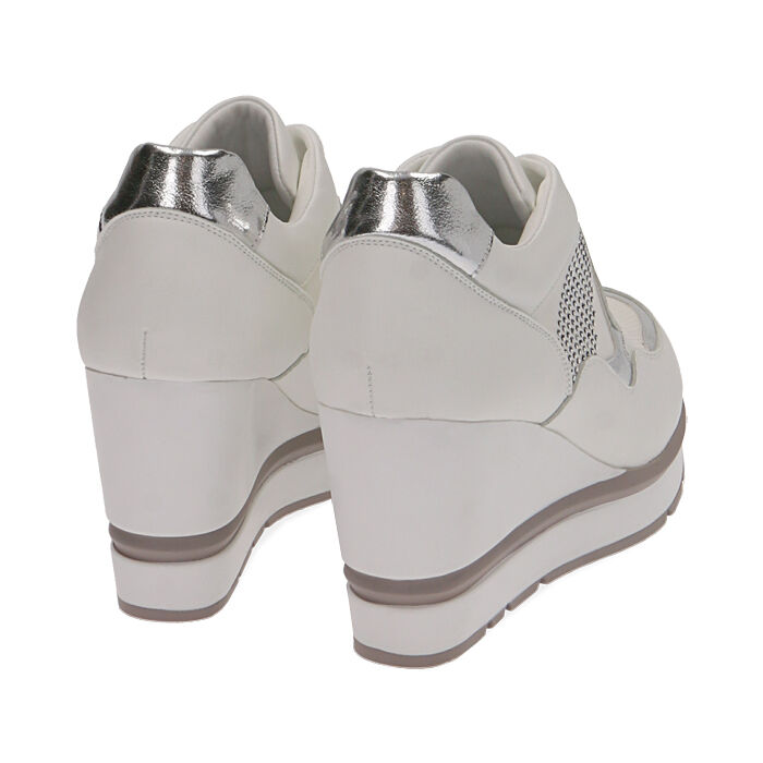 Sneakers blancas/plata, cuña 9 cm | Primadonna Collection