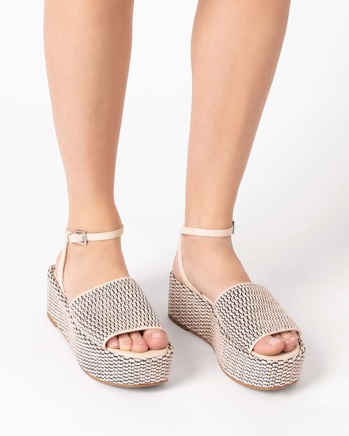 Zeppe donna panna nere in raffia, 