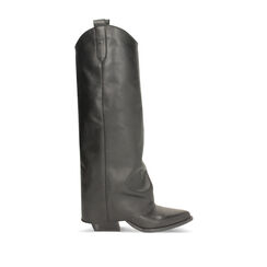 Bottes en cuir noir avec talon de 7,2 cm, Primadonna, 26B800516PENERO037, 001a