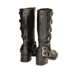 Stivaletti biker con fibbie neri in pelle, Primadonna, 22A507775PENERO035, 003 preview