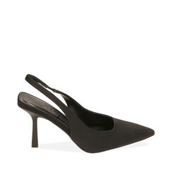 Décolleté slingback nere in lycra, tacco 8,5 cm, Primadonna, 232161201LYNERO035, 001a