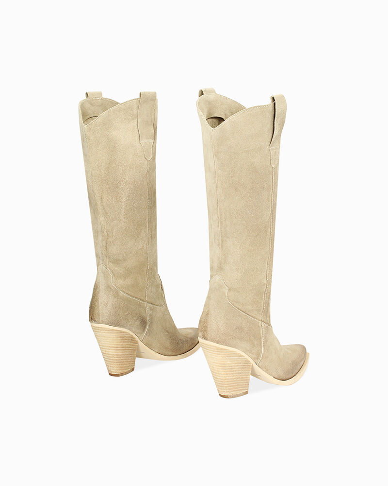 Stivali texani in camoscio beige, tacco 10 cm image number null