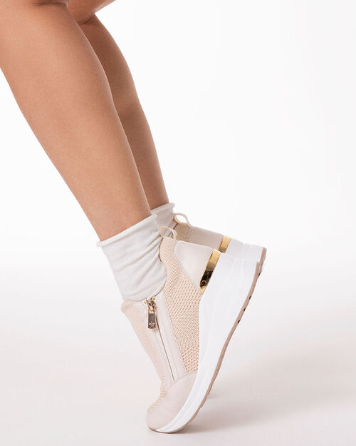 Slip on beige con tacco 7 cm, BEIGE