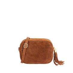 Borsa a tracolla da donna in camoscio cognac, Primadonna, 250800840CMCOGNUNI, 001a