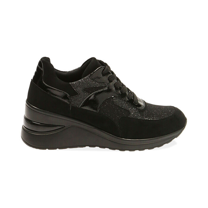 Zapatillas para mujer de tela negra, cuña 6 cm| Primadonna Collection