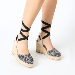 Campesine mujer negras beige en rafia, Primadonna, 254920101RFNEPA035, 002a