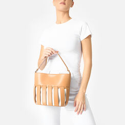 Borsa a spalla donna cognac, a secchiello, Primadonna, 25D508563EPCOGNUNI, 002a