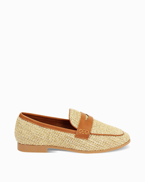 Mocassino da donna beige in raffia, BEIGE