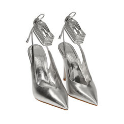 Slingback argentées laminées, talon 11 cm , 192186112LMARGE037, 002a