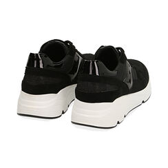 Sneakers noires en tissu technique, compensée 4 cm, Soldés, 162801993TSNERO036, 004 preview