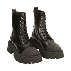 Anfibi neri in pelle, tacco 5,5 cm , Special Price, 187204418PENERO035, 002 preview