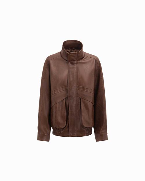 Giubbino marrone con colletto alto da donna, BROWN