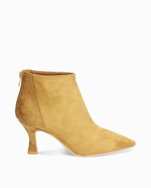 Tronchetti donna cognac in microfibra, tacco 7 cm, COGNAC