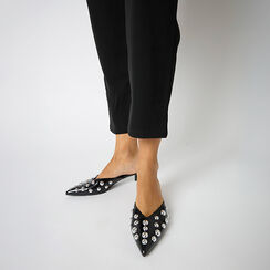 Sabot noir brillant avec clous et talon de 4,2 cm, Primadonna, 264931101SBNERO035, 002a