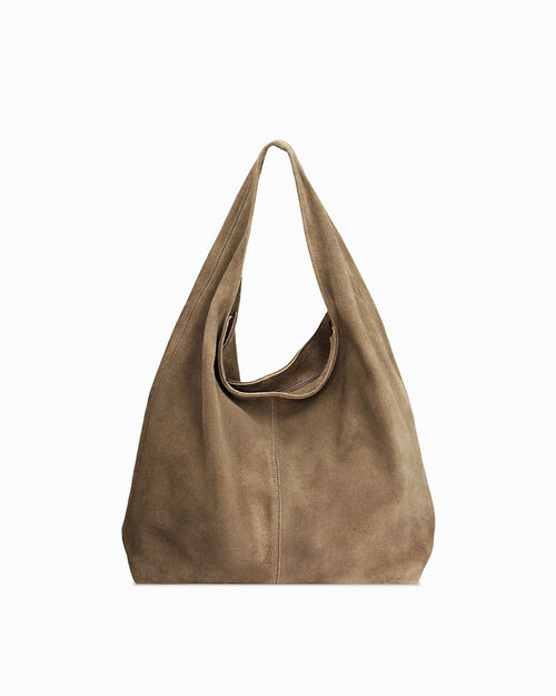Sac port&eacute; &eacute;paule taupe en daim