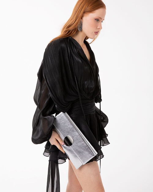 Pochette argento con tracolla removibile, SILVER