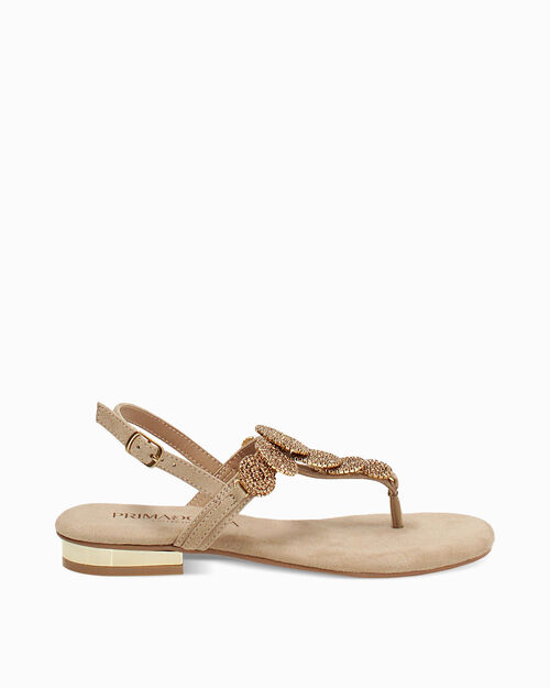 Sandali bassi beige con pietre, BEIGE