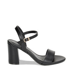 Sandali neri con cinturino, tacco 8 cm, 234903601EPNERO037, 001a