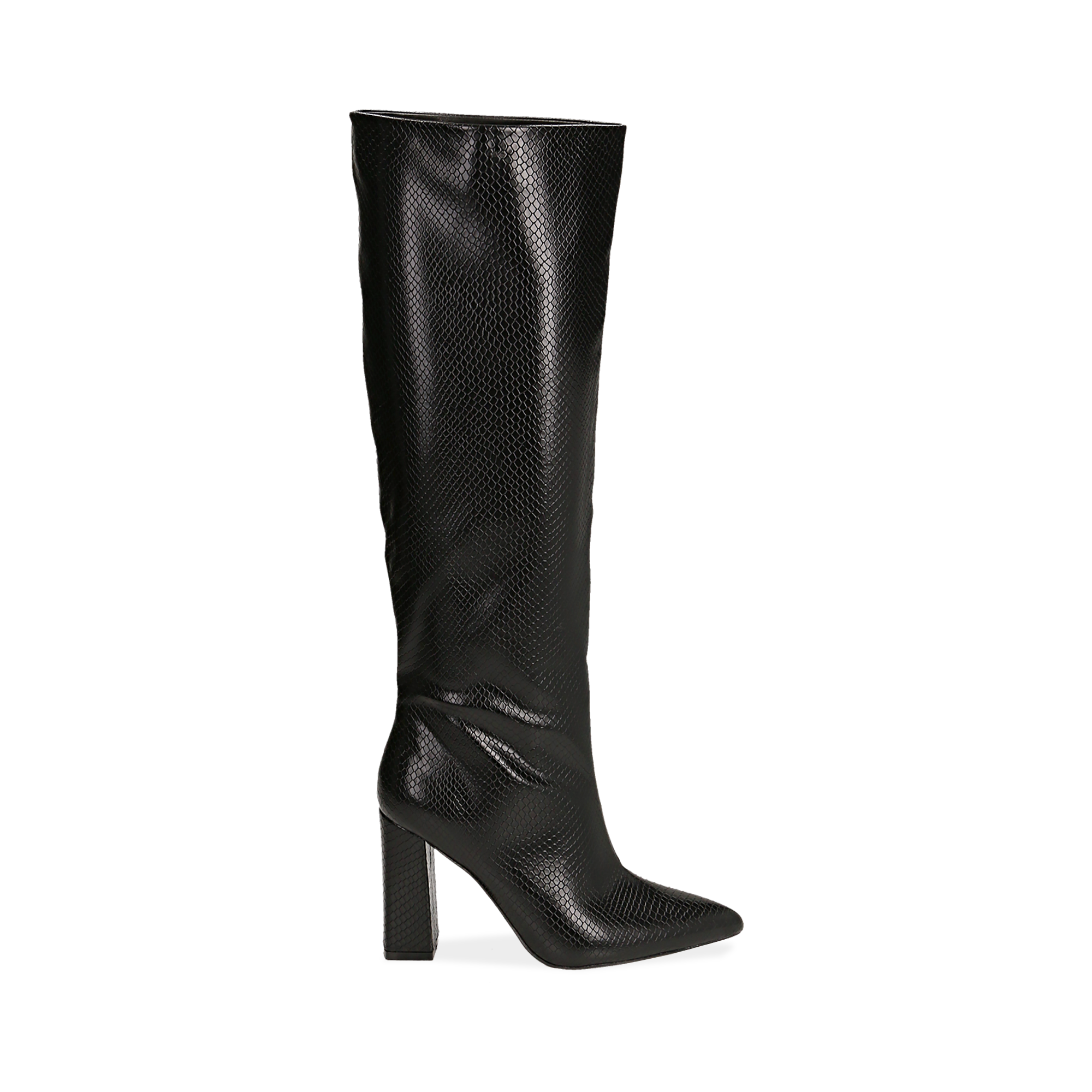 Stivali neri in eco-pelle stampa pitone, tacco 9,5 cm | Primadonna  Collection