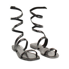 Sandalias planas negras de pitón, Primadonna, 234986611PTNERO035, 002a