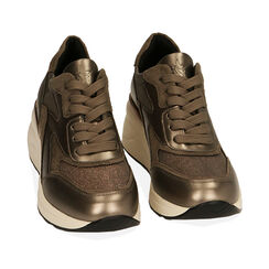 Sneakers taupe in tessuto, zeppa 6 cm , Primadonna, 202836646TSTAUP035, 002a