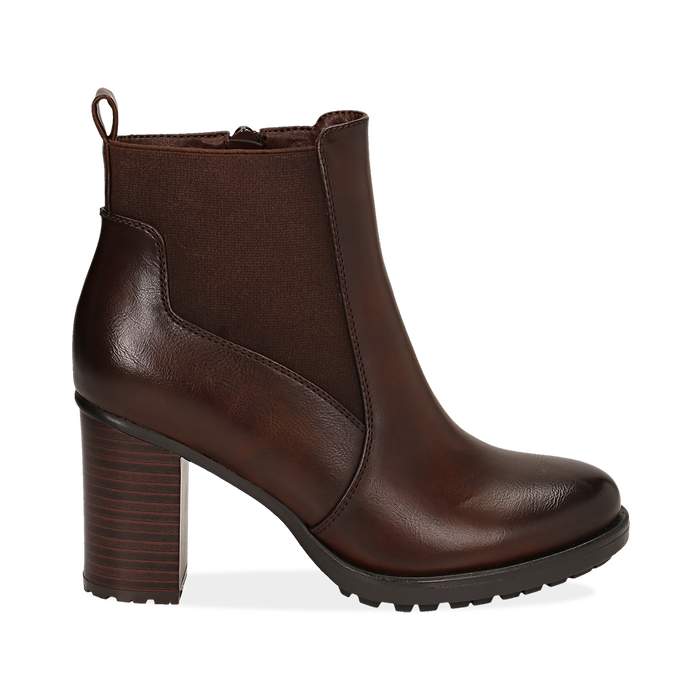 Chelsea boots cuoio in eco-pelle, tacco 8,5 cm , Scarpe, 143066110EPCUOI036