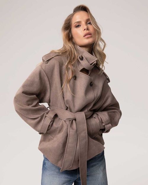 Trench taupe avec ceinture r&eacute;glable, TAUPE