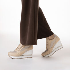 Sneakers beige con tacco 8 cm, Scarpe, 272811615EPBEIG035, 002 preview
