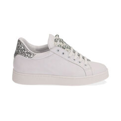 Sneakers blancas de piel con glitter plata, Rebajas, 17L600400PEBIAR035, 001 preview