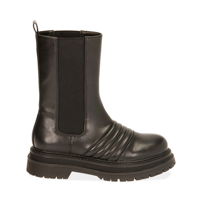 Chelsea boots neri, tacco 5 cm , SALDI, 180611218EPNERO037