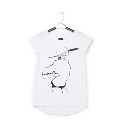 T-shirt bianca in tessuto con stampa nera minimal ,