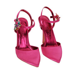 Décolleté slingback fucsia in raso, tacco 10,5 cm, Primadonna, 212186123RSFUCS036, 002a