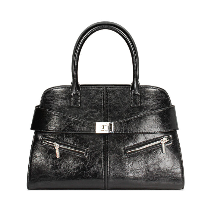 Borsa a mano nera con tasca laterale, Primadonna, 26M741554EPNEROUNI