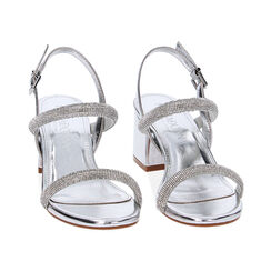 Sandali argento in laminato con pietre, tacco 5,5 cm, Primadonna, 232770365LPARGE038, 002 preview