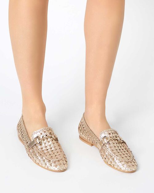 Mocassino rosa-oro in pelle intrecciata, MULTI COLOR
