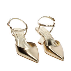 Décolleté slingback oro laminate, zeppa 6,1 cm, Primadonna, 232170501LMOROG035, 002a