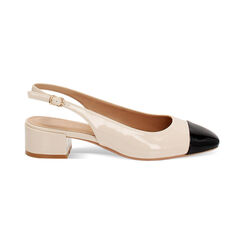 D&eacute;collet&eacute; slingback donna beige-nere basse in vernice, tacco 4 cm, Primadonna, 254962707VEBENE036, 001 preview