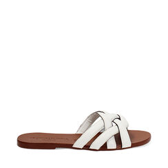 Sandalias bajas de mujer blancas en piel, Primadonna, 256704443PEBIAN036, 001a
