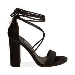 Sandali lace-up neri in microfibra, tacco 10,5 cm , Ultime occasioni, 192760851MFNERO037, 001 preview