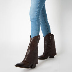 Stivali texani in vera pelle testa di moro con borchie ottone, Primadonna, 268038001PAMORO036, 002a