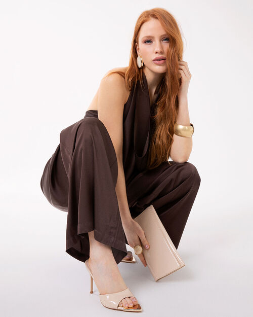 Mules punta abierta beige tac&oacute;n 9,5 cm, BEIGE