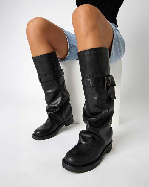 Biker nero con gambale sceso, BLACK