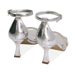Sandali argento in laminato con pietre, tacco 7,5 cm, Ultime occasioni, 234923401LPARGE036, 003 preview
