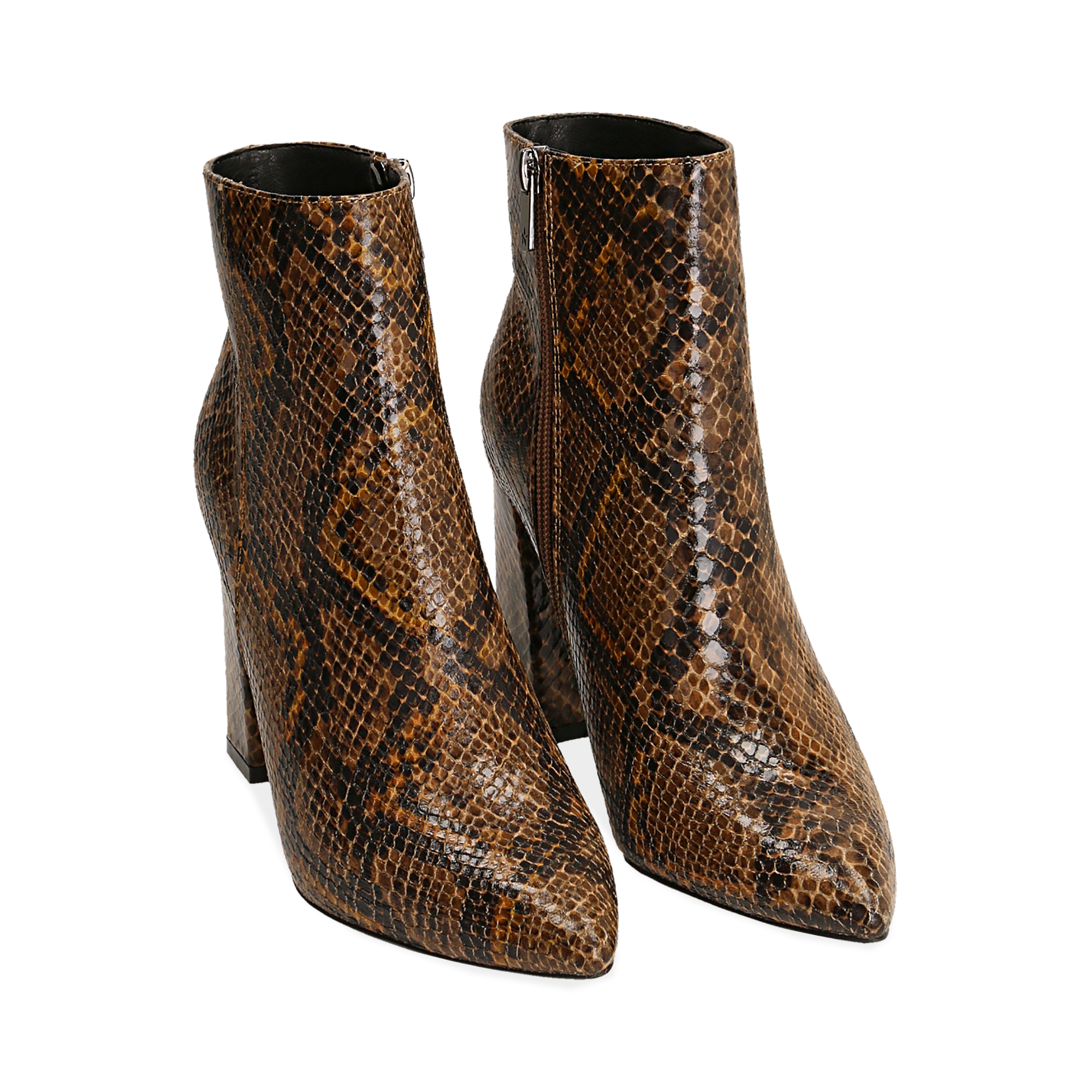 Ankle boots marroni in eco-pelle stampa pitone, tacco 9,5 cm | Primadonna  Collection