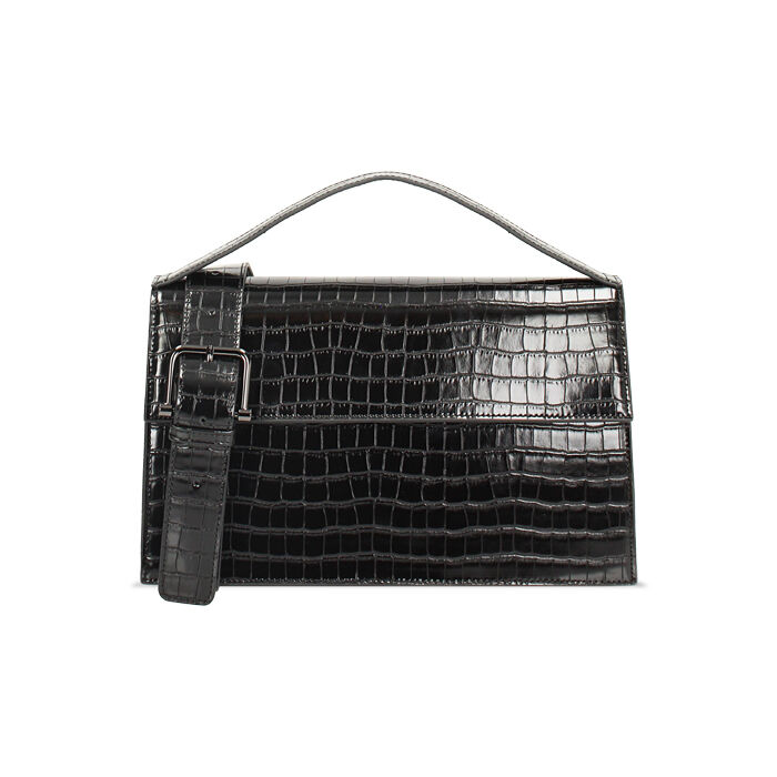 Sac à main noir effet croco, Fin de Collection, 24D532501CCNEROUNI