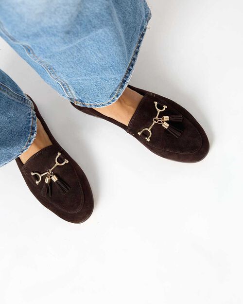 WOMEN SHOES MOCASSINS SUEDE MORO, DK BROWN