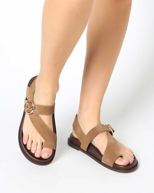 Sandali bassi donna taupe in camoscio, 