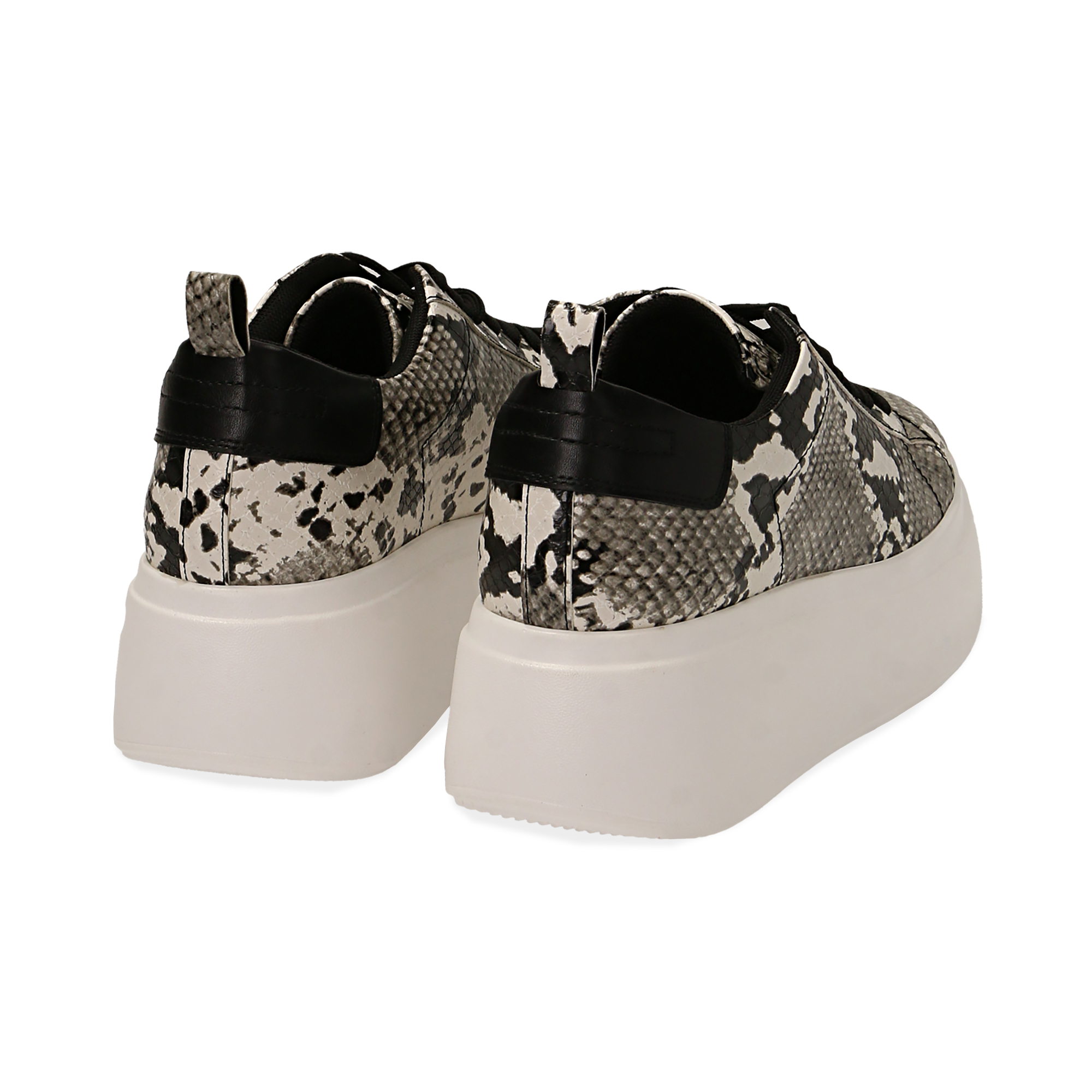 Sneakers bianco/nere stampa pitone, zeppa 6,50 cm | Primadonna Collection
